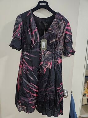 New NWT All Saints sz 8 Demi Luar black pink floral dress